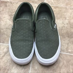 Vans olive green suede slip ons